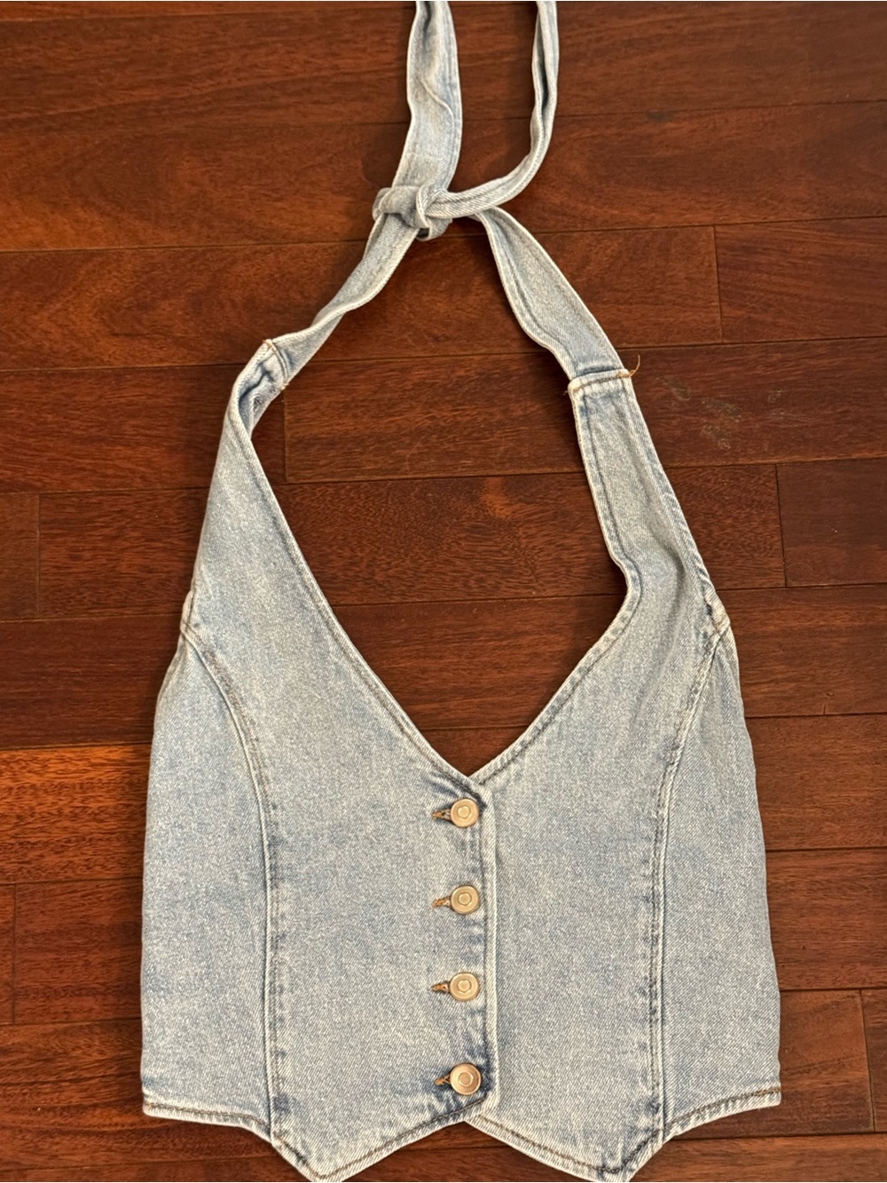 Altar'd State Light Blue Denim Halter Crop Top